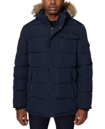 Nautica Men's Parka With Removable Faux-fur Trimmed Hood In Blue Print