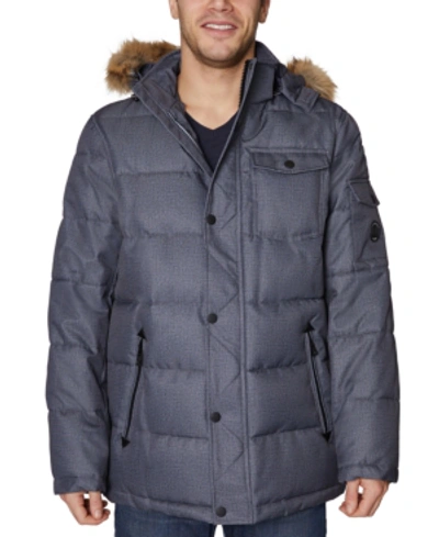 Nautica Men's Parka With Removable Faux-fur Trimmed Hood In Grey Print