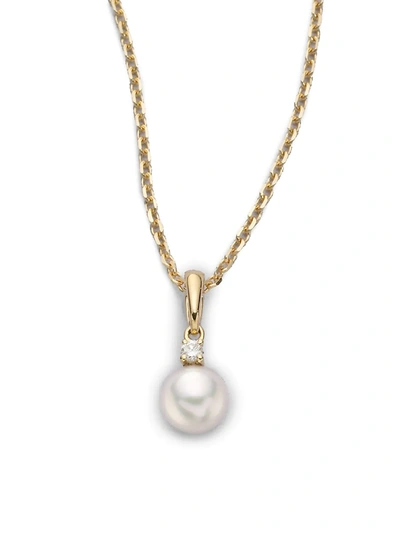 Mikimoto 18k Yellow Gold, 6mm White Cultured Akoya Pearl & Diamond Pendant Necklace