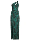 Aidan Mattox Women's Metallic Floral One-shoulder Gown In Black Emerald