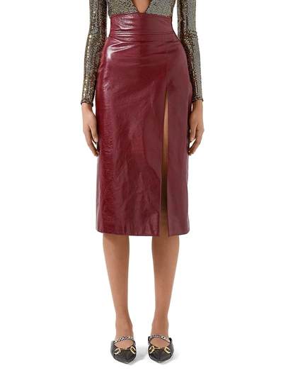 Gucci Women's Shiny Leather Midi Skirt In Burgundy