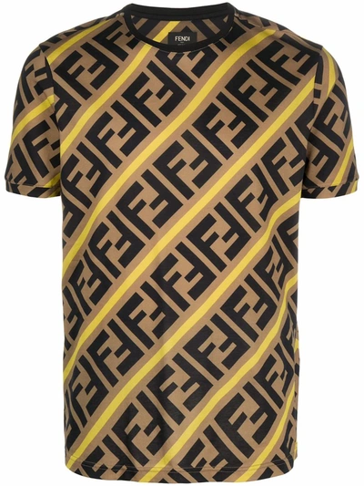 Fendi Ff-logo Cotton T-shirt In Brown