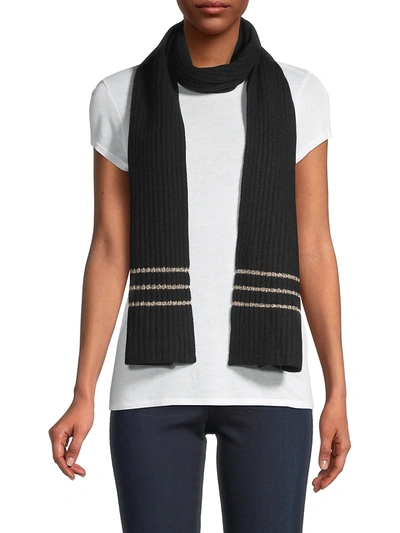 Saks Fifth Avenue Lurex-striped Ribbed Cashmere Scarf In Black Gold