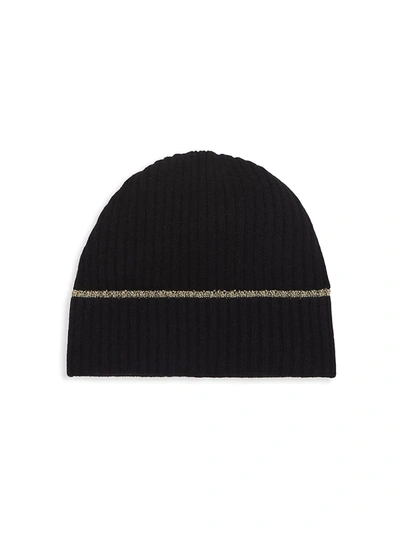 Saks Fifth Avenue Women's Lurex-trimmed Ribbed Cashmere Beanie In Black Gold
