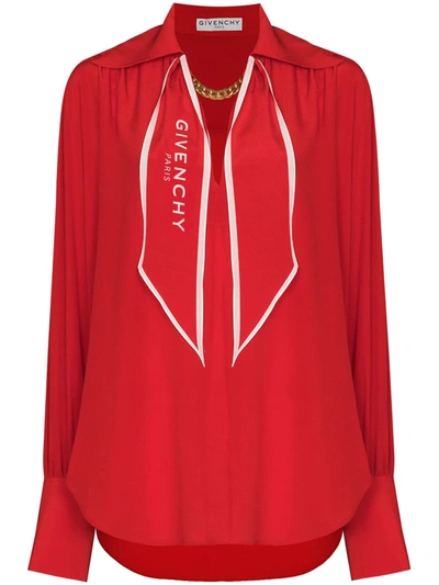 Givenchy Silk Chain Blouse W/ Logo Scarf In Red | ModeSens