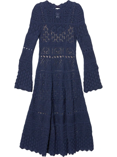 Carolina Herrera Pointelle Knit Fit-&-flare Dress In Dark Navy