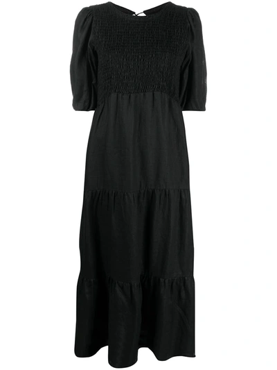 Faithfull The Brand + Net Sustain Alberte Open-back Shirred Linen Midi Dress In Black
