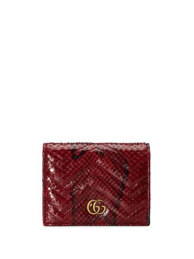 Gucci Gg Marmont Python Card Case Wallet In Red