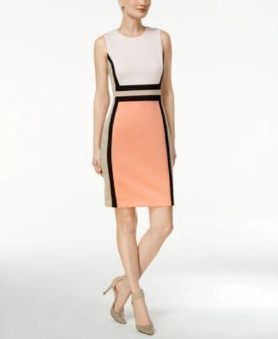 Calvin Klein Colorblocked Sheath Dress In Blossom/peach Multi