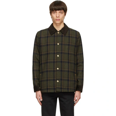 A.p.c. Alan Corduroy-collar Checked Wool-blend Jacket In Green