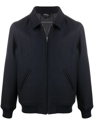 Apc Sutherland Wool-blend Twill Harrington Jacket In Blue
