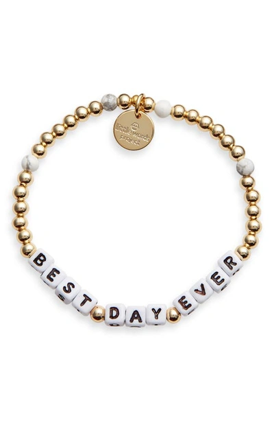 Little Words Project Best Day Ever Beaded Stretch Bracelet In Gold/ White
