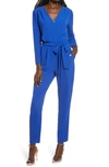 Fraiche By J Long Sleeve Belted Jumpsuit In Blue