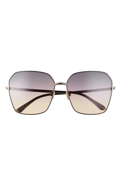 Tom Ford 62mm Claudia Square Sunglasses In Shiny Black/ Smoke Gradient
