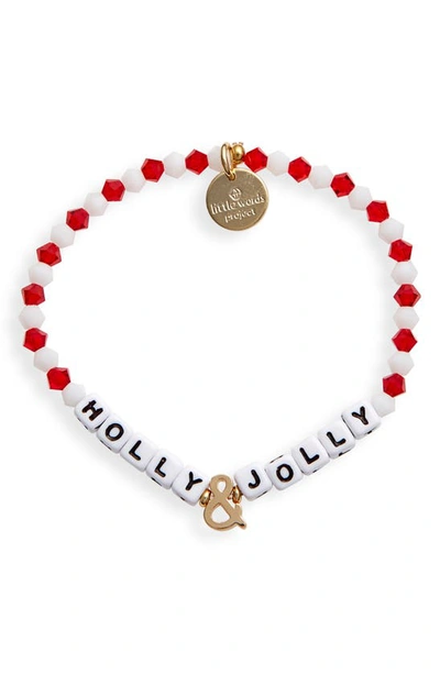 Little Words Project Holly & Jolly Beaded Stretch Bracelet In Red/ White