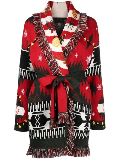 Alanui Geometric-print Fringed Cardigan In Red