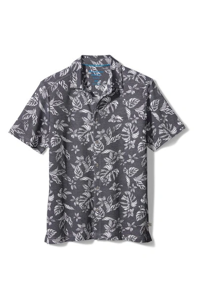 Tommy Bahama Napali Palms Short Sleeve Pique Button-up Shirt In Dark Slate