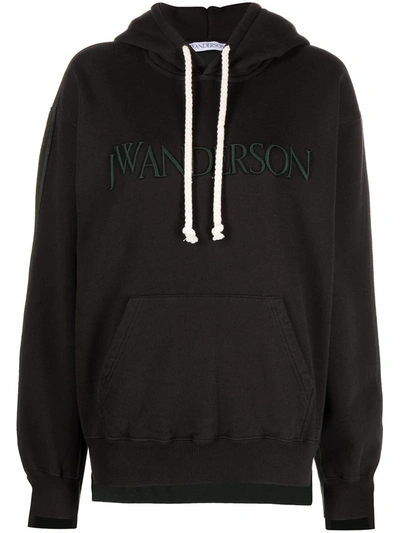 Jw Anderson Embroidered-logo Drawstring Hoodie In Black
