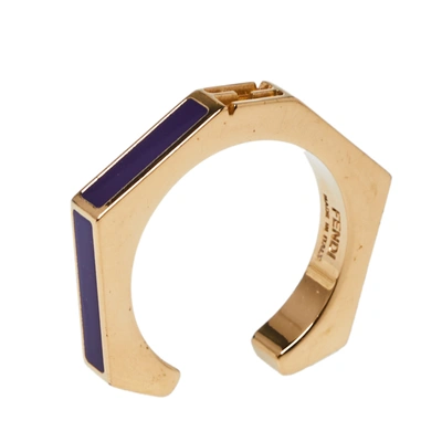 Pre-owned Fendi Purple Gold Tone Baguette Ring Size 56
