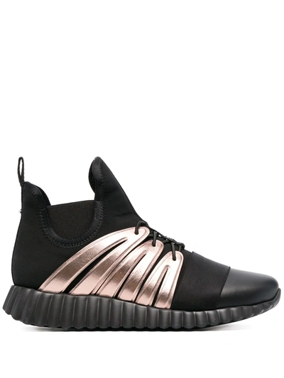 Ferragamo High Top Sneaker With Wavy Sole In Black