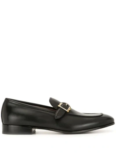 Ferragamo Buckle-fastening Leather Loafers In Black