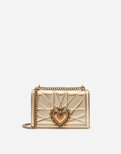 Dolce & Gabbana Devotion Medium Quilted Metallic Chain Shoulder Bag In Neutrals