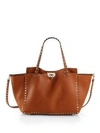 Valentino Garavani Rockstud Medium Leather Satchel In Cognac