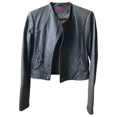 Pre-owned Veda Leather Biker Jacket In Grey