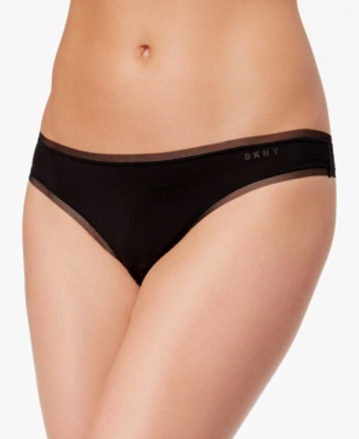 Dkny Classic Cotton Embroidered-waist Thong Underwear Dk5025 In Black