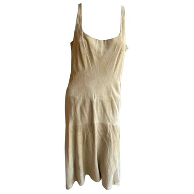 Pre-owned Loewe Leather Mid-length Dress In Beige