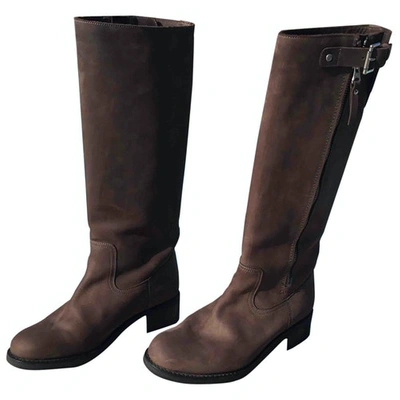 Pre-owned Heschung Leather Riding Boots In Brown