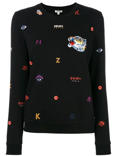 Kenzo Mini Logos Printed Cotton Sweatshirt In Black