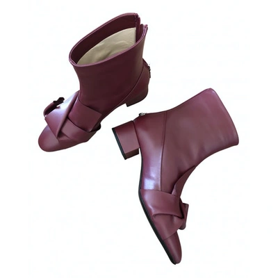 Pre-owned N°21 Leather Ankle Boots In Burgundy