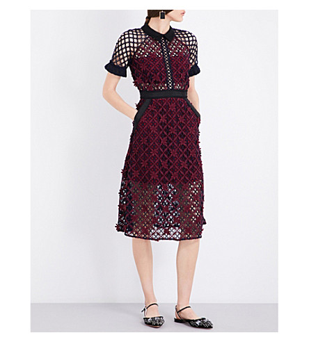 floral guipure lace midi dress