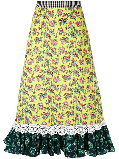 House Of Holland Floral-print Cady Midi Skirt In Yellow Print