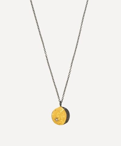 Acanthus Oxidised Silver Double-sided Diamond Lunar Coin Pendant Necklace In Gold