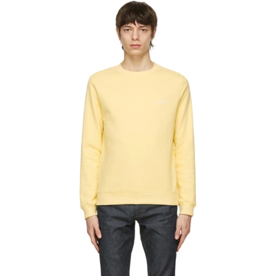 Apc Men's Logo Crewneck Pullover Sweatshirt In Jaune Clair