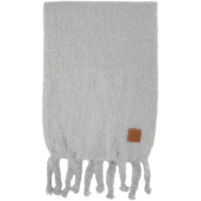 Loewe Knit Mohair Blend Fringed Scarf In Grey