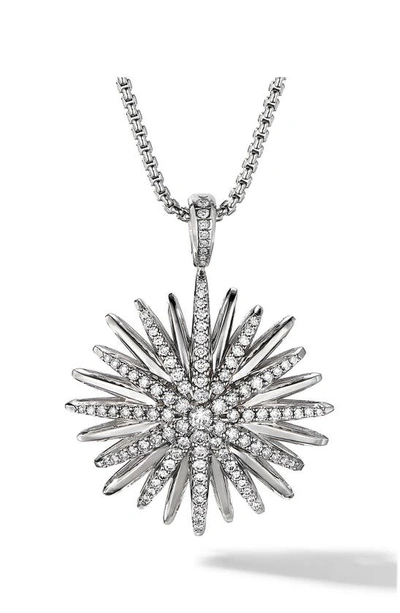 David Yurman Starburst Pendant Necklace With Diamonds, 18 In Silver