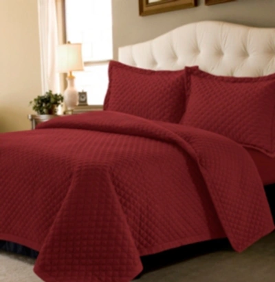 Tribeca Living Brisbane Microfiber Solid Oversized King Quilt Set In Deep Red