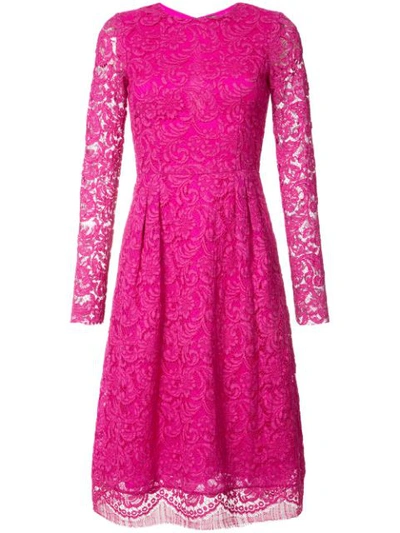 Adam Lippes Woman Pleated Cotton-blend Corded Lace Midi Dress Fuchsia