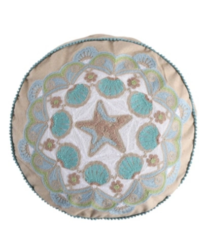 Levtex Calafel Shells And Starfish Embroidered Decorative Pillow, 18" Round In Teal