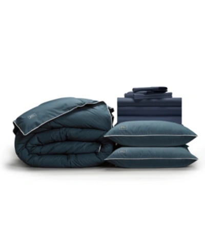 Pillow Guy Classic Cool Crisp Perfect 10-piece Bedding Bundle With Down-alt Gel Fiber, Queen In Dark Navy