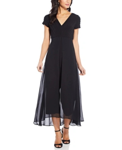 Adrianna Papell Pintucked-top Chiffon-overlay Jumpsuit In Black
