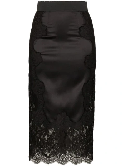 Dolce & Gabbana High Waisted Lace Detail Skirt In Black