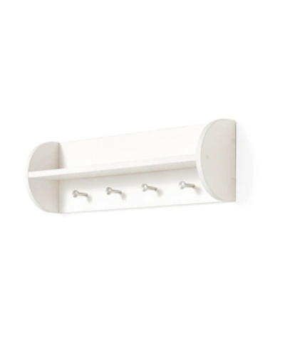 Danya B . Utility Shelf With Four Large Stainless Steel Hooks In White