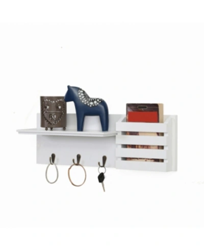 Danya B . Utility Shelf With Pocket And Hanging Hooks In White