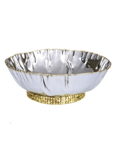 Classic Touch Stainless Steel Crumpled Bowl With Gold Mosaic Base In Silver