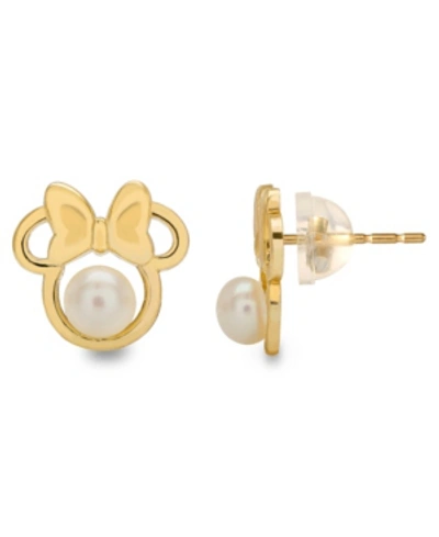 Disney Children's Cultured Freshwater Pearl (4mm) Minnie Mouse Stud Earrings In 14k Gold