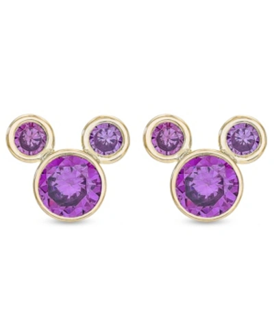 Disney Kids' Children's Cubic Zirconia Birthstone Mickey Mouse Stud Earrings In 14k Gold In February